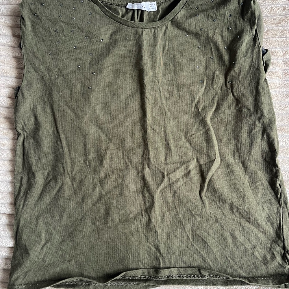 Mango Olive Green Top with Stud Details